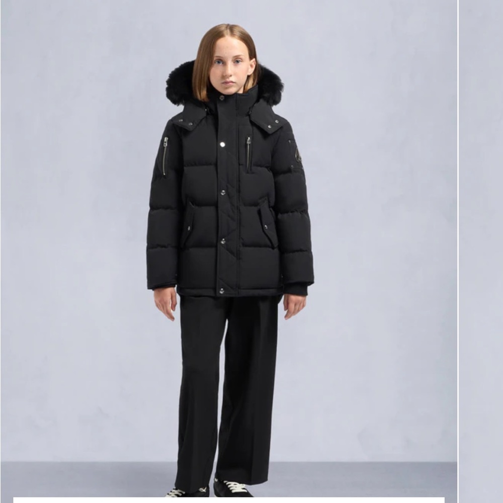 Moose Knuckles Kids Black Down Puffer with Fur-Trim Hood